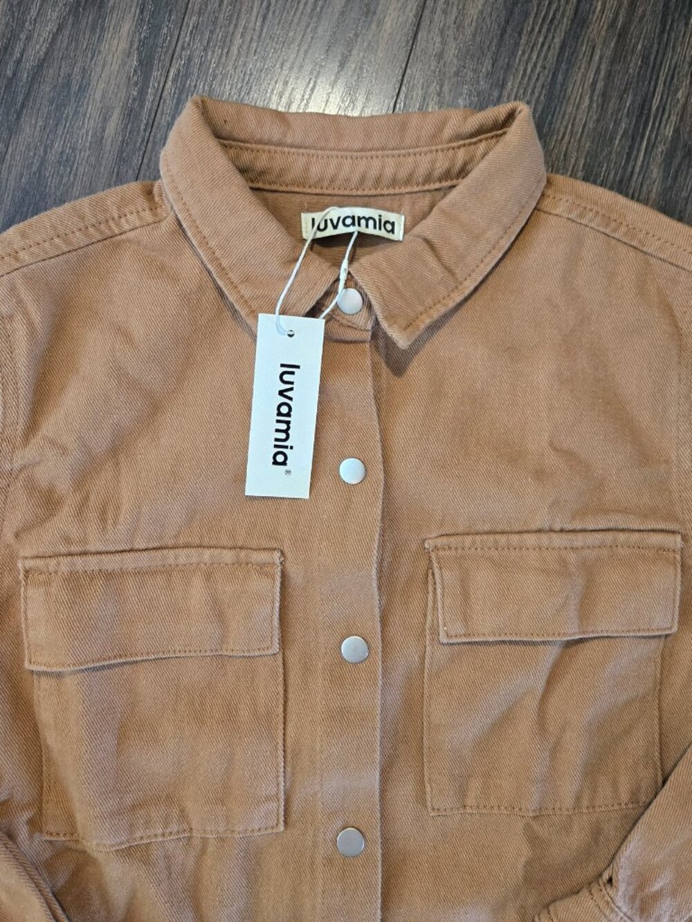 LUVAMIA 100% Cotton Classic Style Caramel Brown Trucker Jacket NWT/SIZE L - Picture 3 of 6
